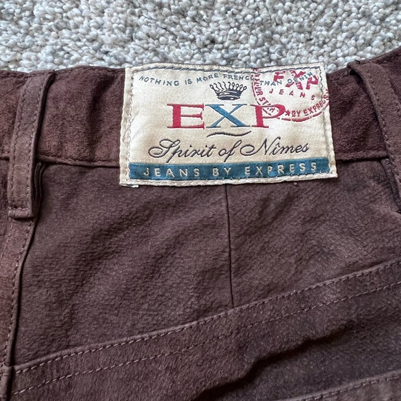 Vintage Exp Jeans By Express Chocolate Brown Genuine Suede Leather Pants 3/4 - Picture 8 of 9